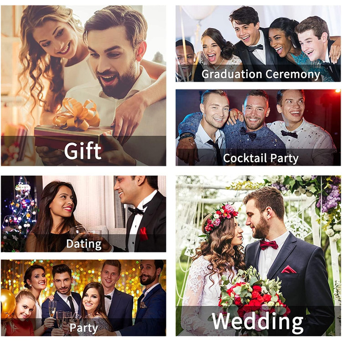 HISDERN Комплект краватка-метелик з кишеньковим хустиком та запонками, з гачком, регульована, вже зав'язана, для весілля, свят, Різдва, Хелловіна, бордовий A1