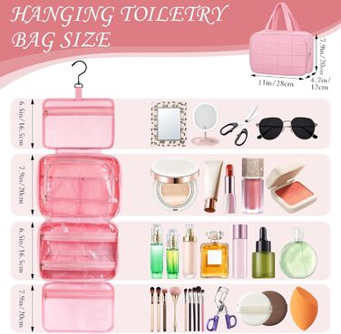Кришталево-рожева дорожня косметичка для жінок з організатором для прикрас та гачком, водонепроникна, з кількома відділеннями
