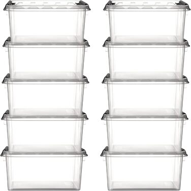 10x Storage Box Stackable Box Smart Store Classic 15 Transparent with Lid & Click Closure
