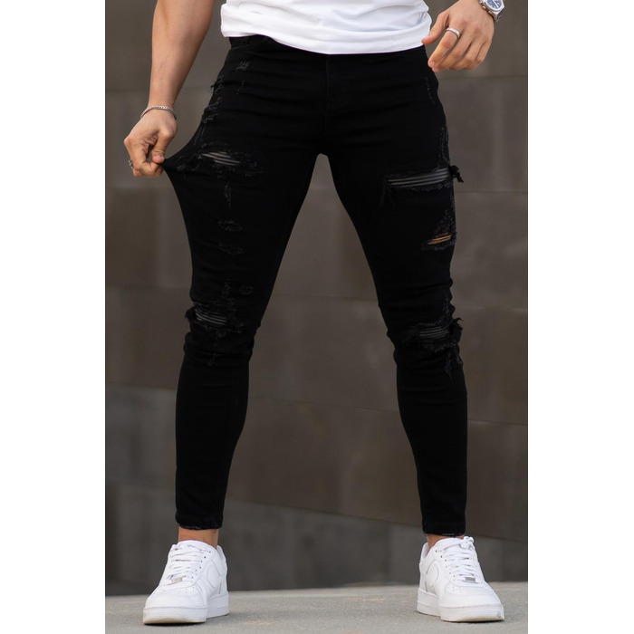 Чоловічі рвані джинси GINGTTO Skinny Stretch Slim Fit (Чорні, 34W/30L)