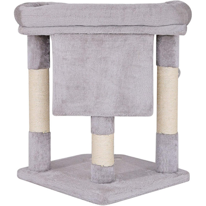 Lionto Scratching Post for Cats with Cave & 2 Plush Balls including Bell, Height 60 cm, Cat Tree with Robust Sisal Rope & Soft Plush, Cozy Lying Area, for Small & Large Cats, Light Grey