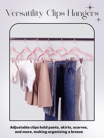 Вешалки для одягу HOUSE DAY, 20 шт., з кліпсами, ультратонкі, оксамитові, неслизькі, для штанів, економія місця (персиковий рожевий)