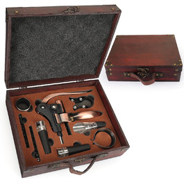 Набір для відкриття вина у дерев'яній коробці, подарунковий, люкс. Набір сомельє з відкривачем, пробками та аксесуарами для вина (Style 03)