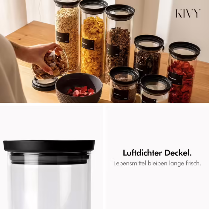 KIVY Storage Jars with Transparent Glass Lids [4x 500ml] Airtight Storage Jars with Lids - Storage Containers with Lids Airtight Glass Storage with Lid - Storage Containers Kitchen
