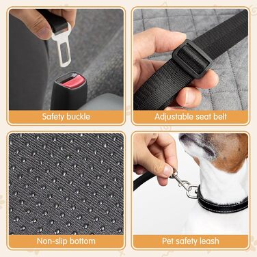 Автокрісло для собак Todeco: великі та середні породи, миється, знімається, з ременями безпеки, кишені, водовідштовхувальне, сіре