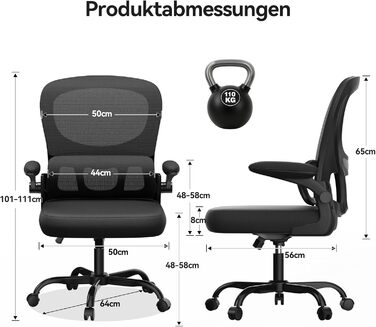 Офісний стіл Naspiro, ергономічне крісло з регульованою підголівником, підлокітниками та підтримкою попереку, поворотне крісло з дихаючою сіткою для дому та офісу (Чорний 2, без підголівника)