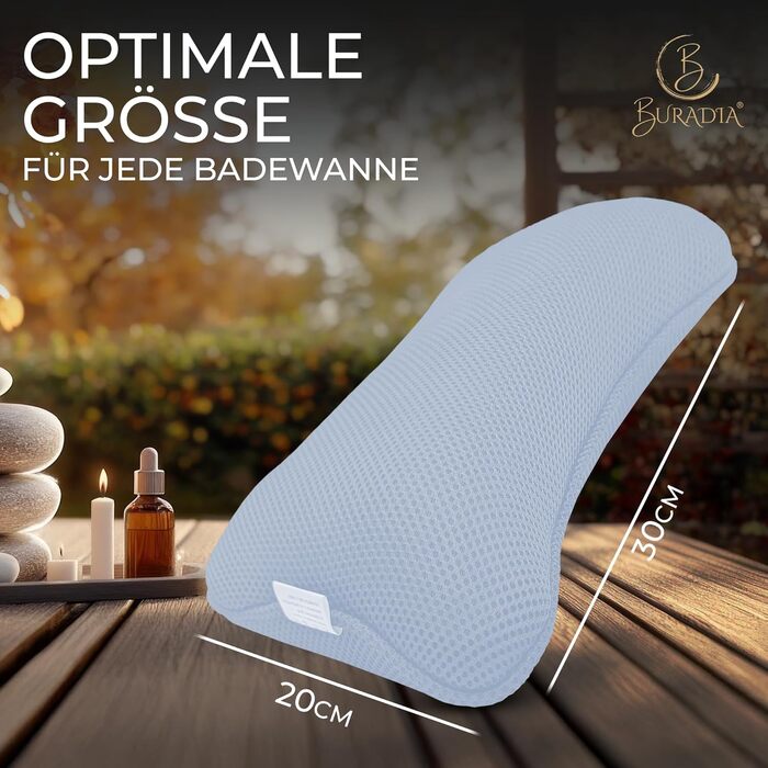 Подушка для ванни з сіткою для прання - Максимальний комфорт та релаксація з Air Mesh технологією. Подушка для ванни з 4 міцними присосками. Підтримка шиї/голови (Світло-блакитний)