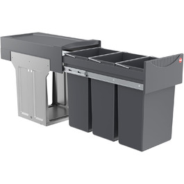 Вбудований сортер для сміття Hailo Terzett 3666131 - 3 секції, 10 л, повний висув, для шафок з дверцятами, сірий
