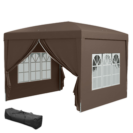 Outsunny Gazebo, approx. 3x3m, Water-resistant, Stable, Winterproof, Pop-up Folding Gazebo, UV Protection 50+, Foldable Party Tent, Garden Tent with 4 Side Panels Bag, Garden Gazebo for Camping, Garden, Coffee | Aosom
