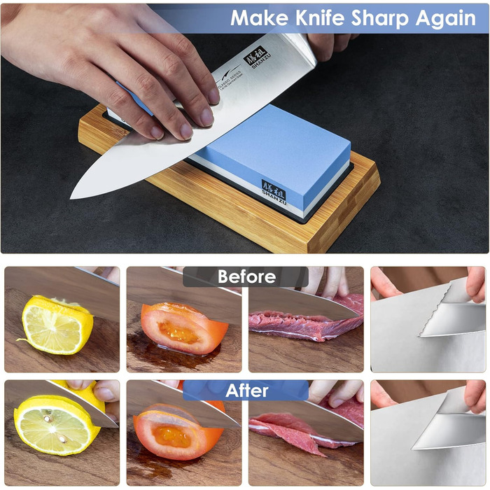 Набір для заточування ножів 2 в 1 SHAN ZU: Schleifstein (1000/5000) + Abziehstein, з керівництвом кута та силіконовою основою