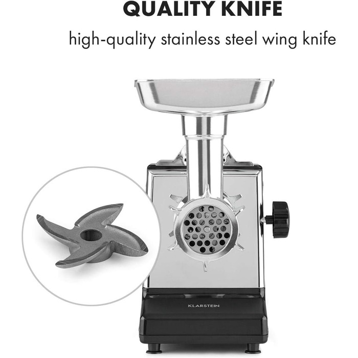 Klarstein Kraftprotz 700W Electric Meat Grinder - Copper Motor, 2 Speed & Reverse, Aluminum Housing, Stainless Steel Blades