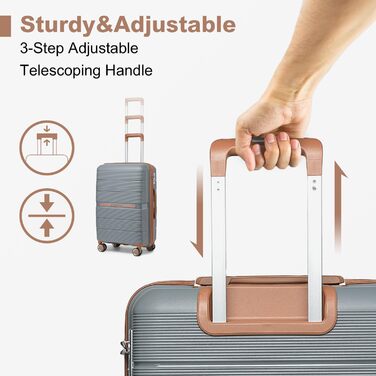 Чемодан British Traveller Mittelgroß: міцний валіза на 8 коліщатках з TSA-замком, 66 x 43.3 x 28.5 см (Сірий/Коричневий)