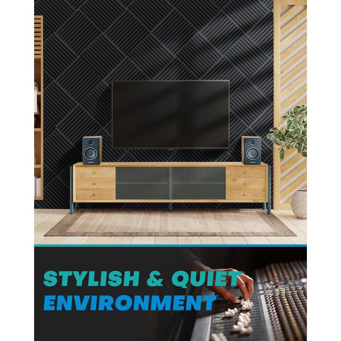 Акустичний поролон Knightsacoustic для звукоізоляції, панелі-поглиначі шуму 30x30x2.5 см, чорний (набір 52 шт) для студії звукозапису