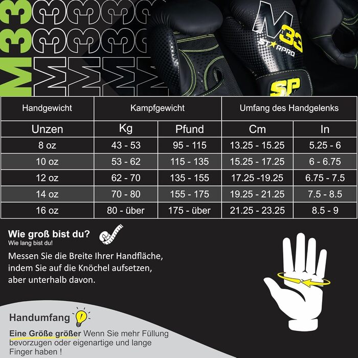 Starpro M33 Boxing Gloves for Powerful Punches & Quick Knockouts - Men's & Women's Boxing Gloves Set, 14oz Matte Grey / Neon Green