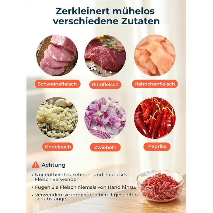 М'ясорубка електрична Fohere 2000 Вт з насадками для ковбас та кубів, 3 диски (7/5/3 мм), чорна