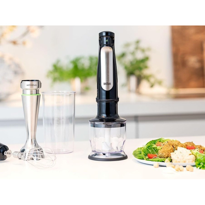 Блендер Braun MultiQuick 7 MQ 7025X, 3-в-1, 1000 Вт, подрібнювач 350 мл, вінчик, плавне регулювання швидкості, чорний, модель 2019, 3 насадки