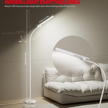 LED торшер Honeywell F4 Sunturalux™ з регулюванням яскравості, гнучкий гніздовий з'єднувальний елемент, сучасний дизайн для комфортного читання у вітальні, спальні, офісі (білий)