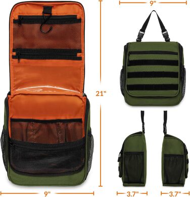 Чоловіча та жіноча дорожня косметичка Kulturbeutel Reise, водонепроникна, з гачком для підвішування, 7 відділень для кемпінгу та подорожей (зелена)