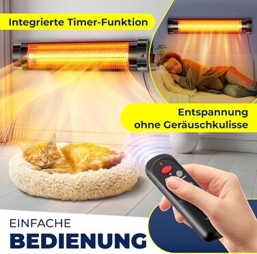 Інфрачервовий обігрівач KESSER® 2500W з пультом, 3 режими, швидкий нагрів, кріплення на стіну, для тераси, кварцовий, з захисним чохлом, таймер - антрацит (чорний)