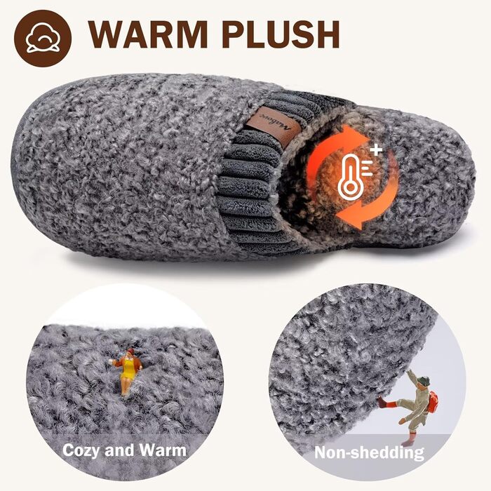Тапочки халатні жіночі Mabove Hausschuhe з меморі-піною, теплі зимові для дому, сірі, 40/41 EU