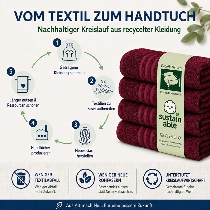 Набір махрових рушників DecoHomeTextil Eco (6 шт.), еко-серія, гігроскопічні та м'які, бордовий колір (4 рушники 70x140 см, 2 рушники 50x100 см)