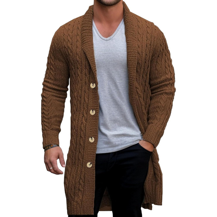 Чоловіча в'язана жилетка з коміром-шарфом, в'язана жилетка на ґудзиках, в'язана жилетка з перекрученим в'язанням, стильна жилетка (колір: верблюжий, XXL)