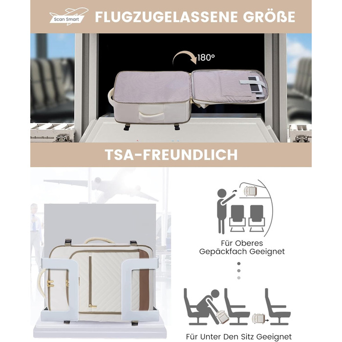 LOVEVOOK Рюкзак для ручної поклажі, 40L, жіночий, для подорожей, великий, водонепроникний, з відділенням для ноутбука 17 дюймів, валіза-рюкзак, для подорожей, роботи, бізнесу, білий, кофейний колір