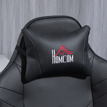 Крісло ігрове HOMCOM з масажем, регульованою спинкою, підставкою для ніг, до 120 кг, сталевий каркас, штучна шкіра, чорне
