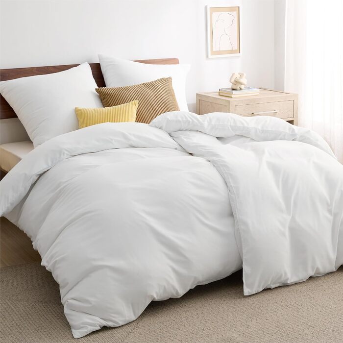 BEDSURE Комплект постільної білизни 135x200 см, 4 шт. (2 наволочки 80x80 см, 2 простирадла 135x200 см), білий, поліестер мікрофібра, ÖKO-TEX, з блискавкою