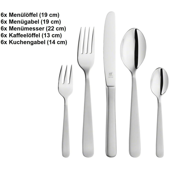 ZWILLING Trend Cutlery Set, 30-Piece, for 6 People, 18/10 Stainless Steel/Premium Blade Steel, Polished/Brushed, Silver, Plastic-Free, 30-Piece