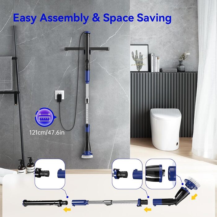 Електрична щітка для чищення, бездротова, 6 насадок, для кухні, авто, підлоги (чорно-синій)