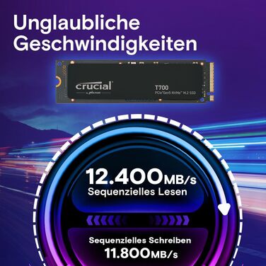 SSD Crucial T700 1TB PCIe Gen5 NVMe M.2 - Швидкий внутрішній SSD накопичувач, до 12400 МБ/с