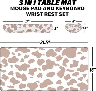 Килимок для миші геймерський 80x40 см 3-в-1 з підставкою для зап'ястя та клавіатури, антиковзаюча основа, стильний дизайн, для дому та офісу (B5-brown)