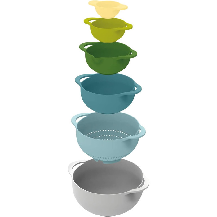 Joseph Joseph Duo 6-Piece Compact Food Preparation Set with Mixing Bowls, Measuring Cups & Sieve, Multi-Color