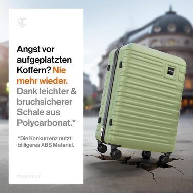 Чемодан Travely з полікарбонату, 67 см, 60 л - міцний валіза з TSA замком, зручні колеса, колір: туманно-зелений