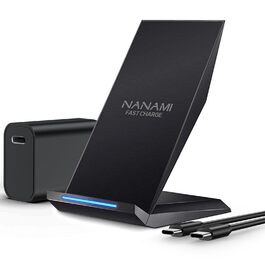Бездротовий зарядний пристрій NANAMI Qi з адаптером USB-C 20W PD, сумісний з iPhone 17/16/15/14/13/12 Pro Max XR 8 та Samsung Galaxy S25/S24/S23/S22, чорний