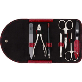 Набір для манікюру DREI SCHWERTER 'Romagna' 7 предметів | Німецька якість, вишуканий дизайн | У футлярі з екошкіри (винний) | Вміст: кусачки для нігтів, ножиці для кутикули, стеклянна пилка, щипці для нігтів, пінцет, інструмент для видалення кутикули