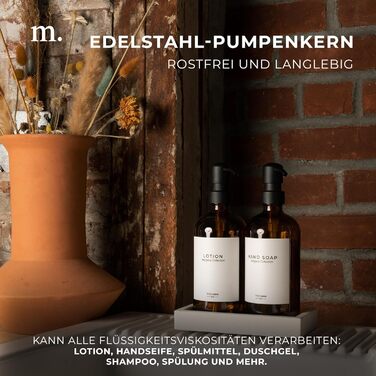 MaisoNovo Soap Dispenser Set - Soap Dispenser for Kitchen - 500 ml Amber Bottles, Black Pumps, Glass Pump Dispensers, Soap Dispenser Set, 2-Piece Set and Concrete Tray - Dish Soap Dispenser Kitchen