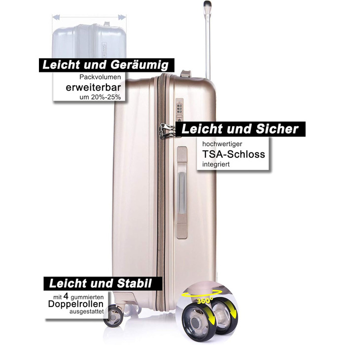 ABISTAB VERAGE Kinetic 4-Double-Wheel Trolley Large, Weighs -76cm, 106-127 Expandable, TSA Lock, ABS/PC Hard Shell Suitcase, Travel Suitcase, Burgundy (Metallic Champagne, SML)