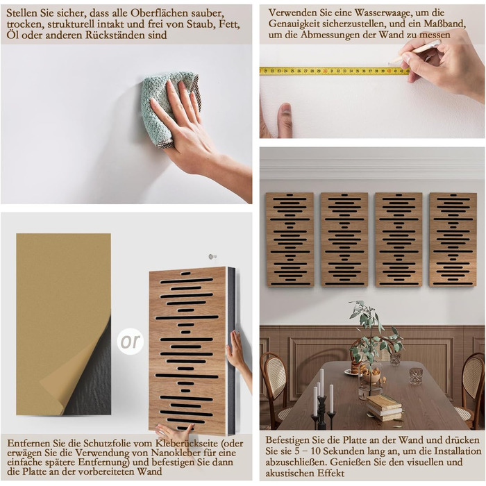 Акустичні панелі JBER для звукоізоляції стін, самоклеючі шумопоглинаючі плити з імітацією горіха (еліптичні лінії), 60×30×4.5 см, 4 шт. — для студії звукозапису та дому