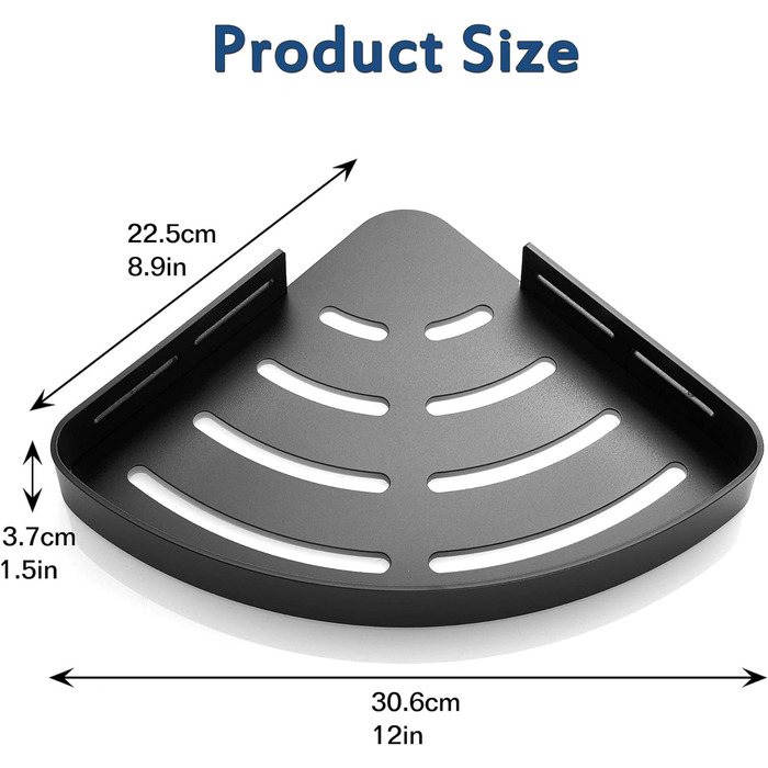 GERUIKE Shower Shelf No Drilling Shower Caddy Black Corner Shelf, Triangle Shower Basket, Bathroom Shelf Bathroom Rack, Shower for Bath Kitchen Toilet, Aluminum, 2 Pack