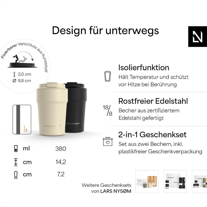 Термокружка LARS NYSØM 380 мл - термокружка для кави та чаю з нержавіючої сталі | З ізоляцією, без витоку, для подорожей | Berry Red/Carbon Black