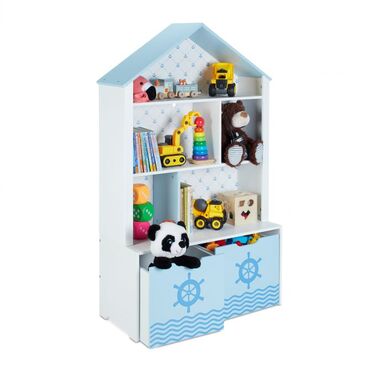 Relaxdays Children's Shelf with Roof in a Nautical Design