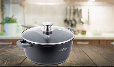 Чавунна каструля Cheffinger з кришкою, 24 см, індукція, чорна