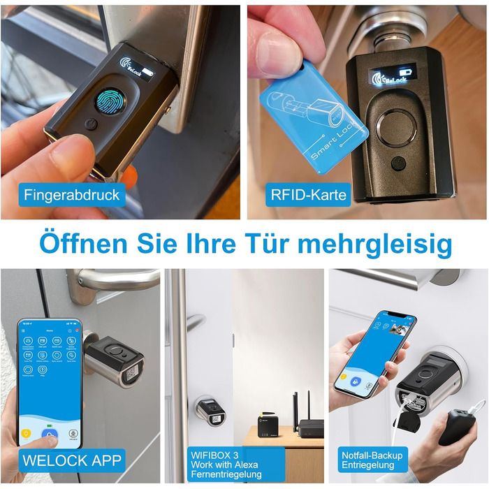 Електронний дверний замок WELOCK Touch41 з відбитком пальця, Wi-Fi, Bluetooth, RFID, IP65, для дверей 50-100 мм, сумісний з Alexa
