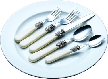 EXZACT Ivory Creme Flatware Set, 20 Pieces, Stainless Steel with Detailed Handles, Traditional, Elegant, Vintage Style/Antique