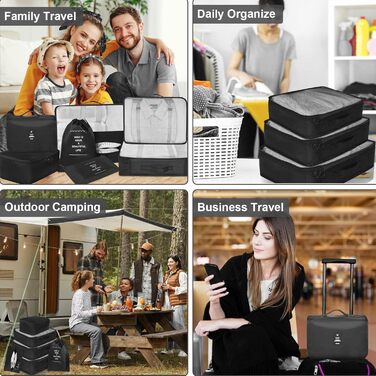 Органайзер для валізи - набір 8 шт. Packing Cubes для подорожей, система організації валізи, набір кубиків для пакування (Чорний)