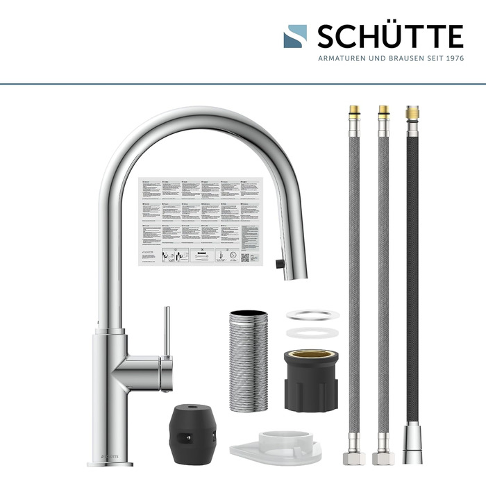 Кухонний змішувач SCHÜTTE 79562 Blackpool з висувною лійкою, поворотний на 360°, з однорідним керуванням, для мийки, хром