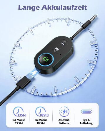 Bluetooth 5.3 адаптер 2-в-1: трансмітер та ресивер для передачі аудіо, чорний