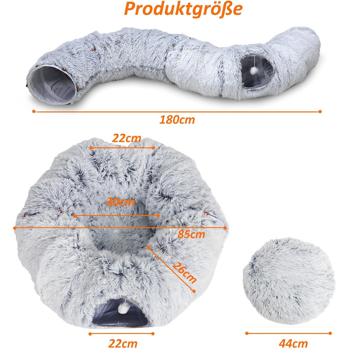 Туннель для котів Caliyo з місцем для сну, інтерактивна іграшка для котів, сірий (85×26 см)